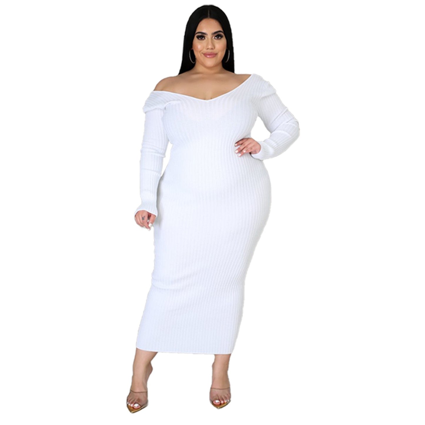 ZHEZHE Winter autumn fashion long sleeve knitted dress plus size 5XL women sweater dresses casual 724GoShop