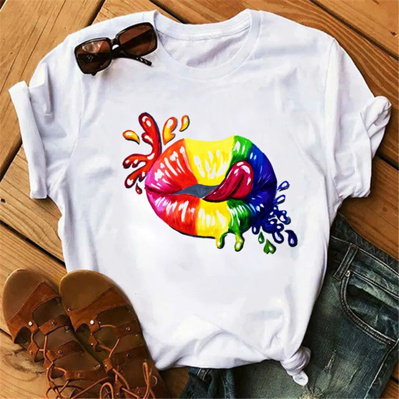 T-Shirt Women'S Short Sleeve Boutique Lip Custom Tshirt Printing Graphic T Shirts ew11 724GoShop