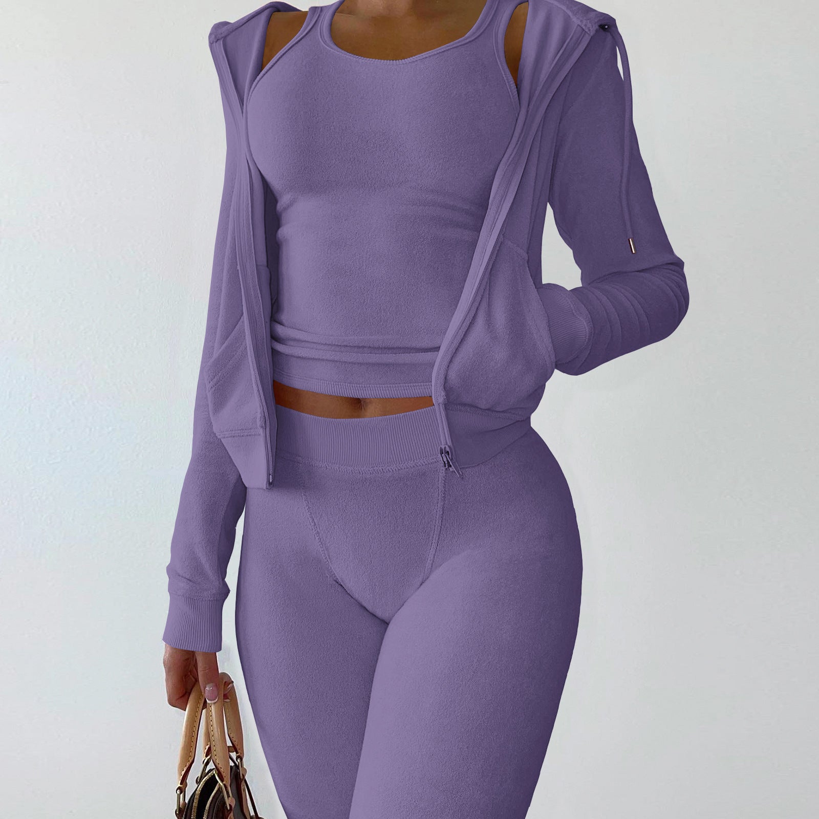 Three Piece Set Sweatshirt Tracksuit legging and Hoodie Purple 724GoShop