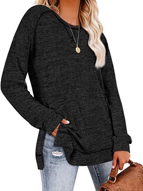 T Shirt Fashion Long Sleeve Womens Crewneck Sweatshirts Sweaters black grey 724GoShop