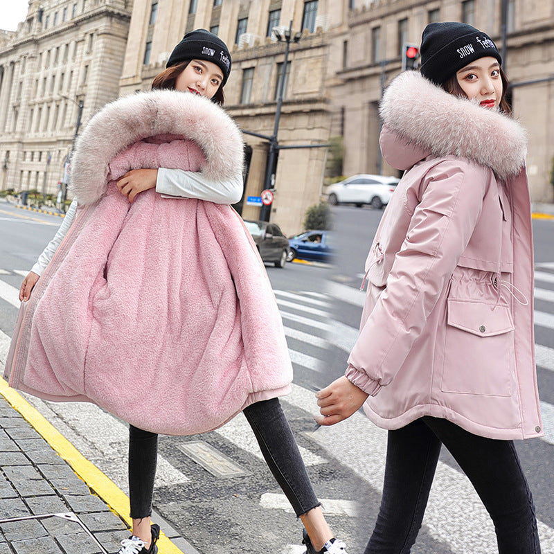 Winter Jacket Women Thick Warm Parka Hooded Cotton Coat Slim Jacket Long Paragraph Plus Size Pink 724GoShop