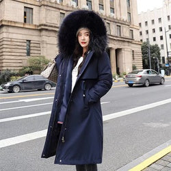 winter windproof women long jackets XL Dark blue 724GoShop