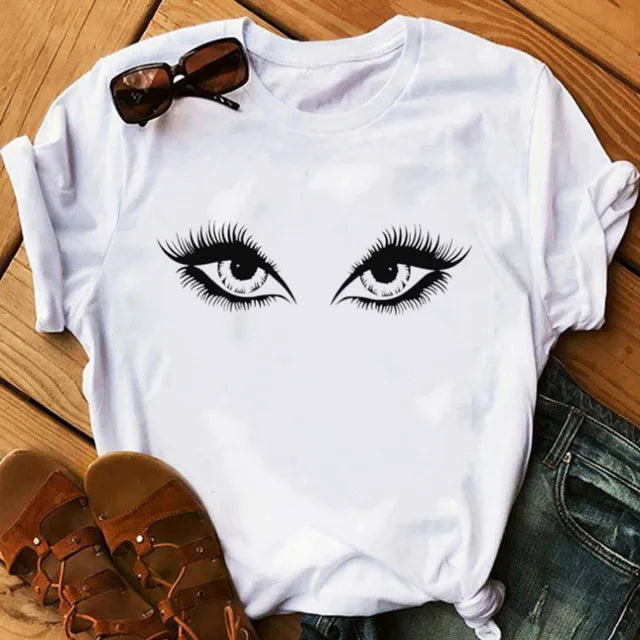 Women eye Lashes Tops Print Ladies Fashion Graphic T-Shirt 20 724GoShop