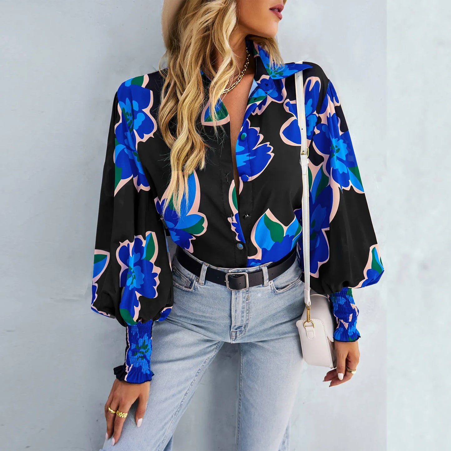 Printed Shirt Women's Fashion Temperament puff sleeve Shirt Senior Sense Top 724GoShop