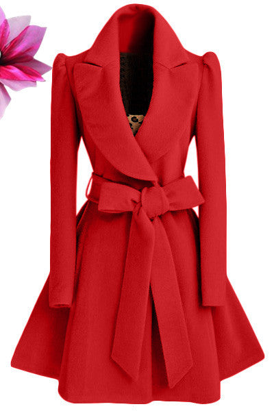 Liu Ming Winter 2023 Women Clothes Elegant Outerwear Woolen Jacket Long Coats Red 724GoShop