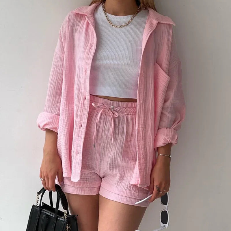 Female Sets Suit Casual Sleepwear Biker 2 Two Pieces Shorts Set Women Pink 724GoShop