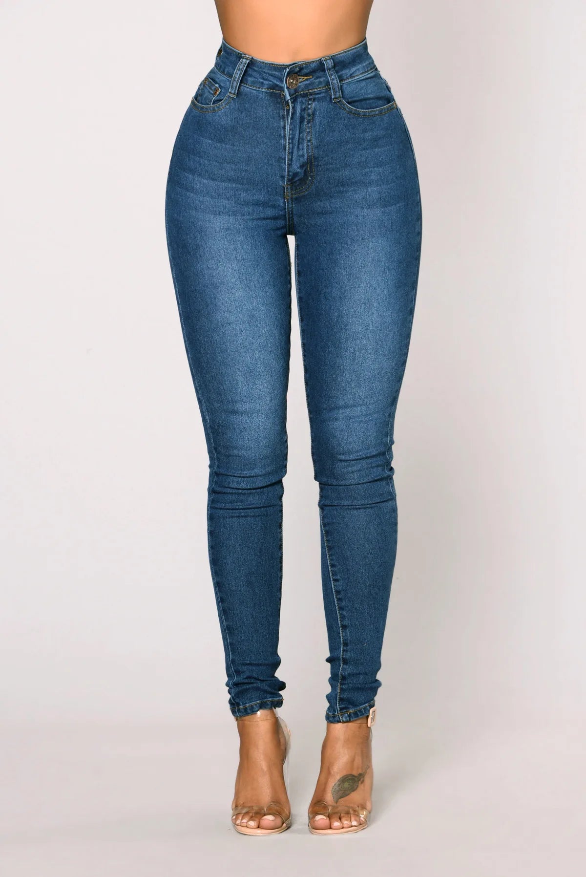 New Fashion Autumn Women Denim Skinny Pants high-Waist Blue Black Slim Elastic Lady Jeans Blue 724GoShop