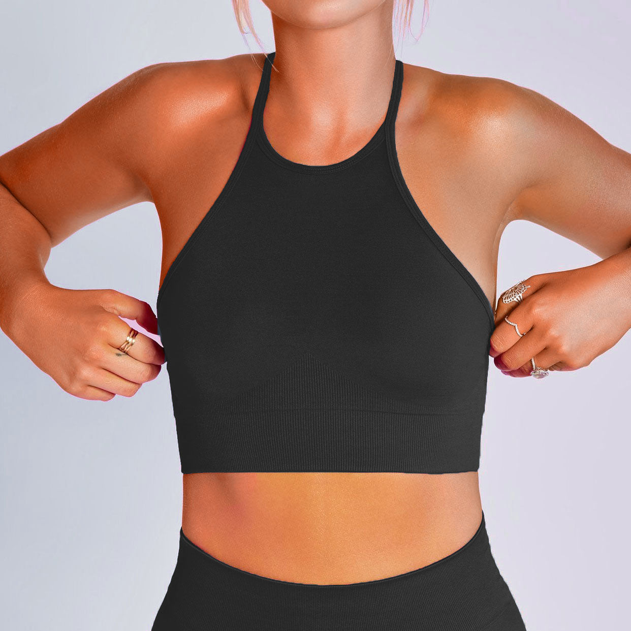 women training sports pant set black-tank top 724GoShop