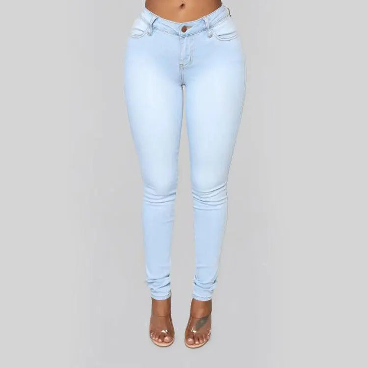 women's pencil stretch pants cotton skinny jeans pan jean dress in bulk women's Light Blue 724GoShop