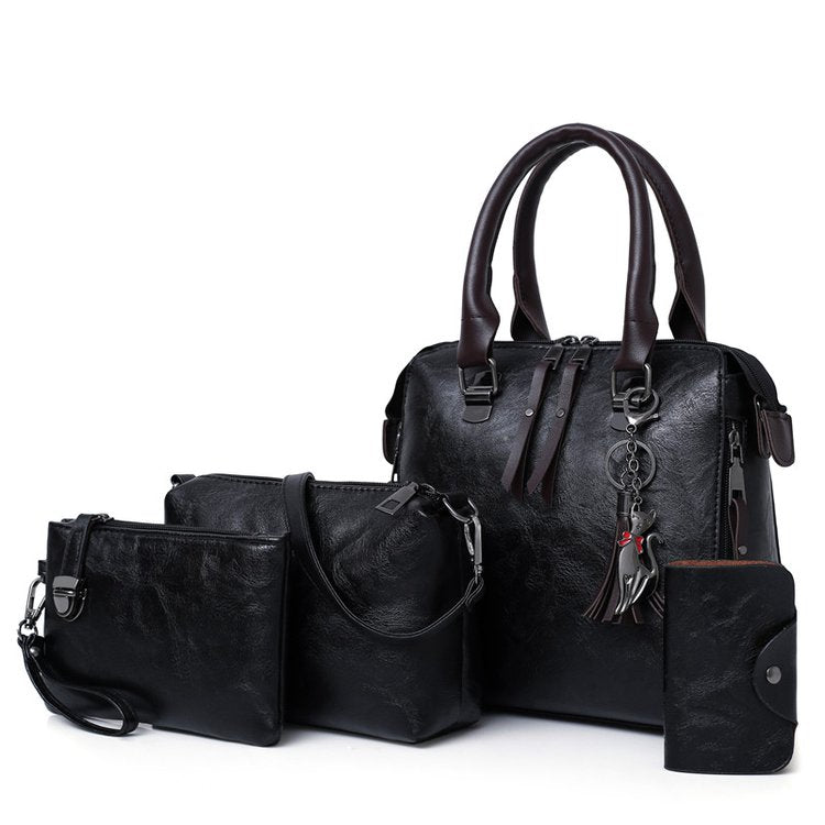 Luxury Women Bag Handbags Leather 4 Pieces black 724GoShop