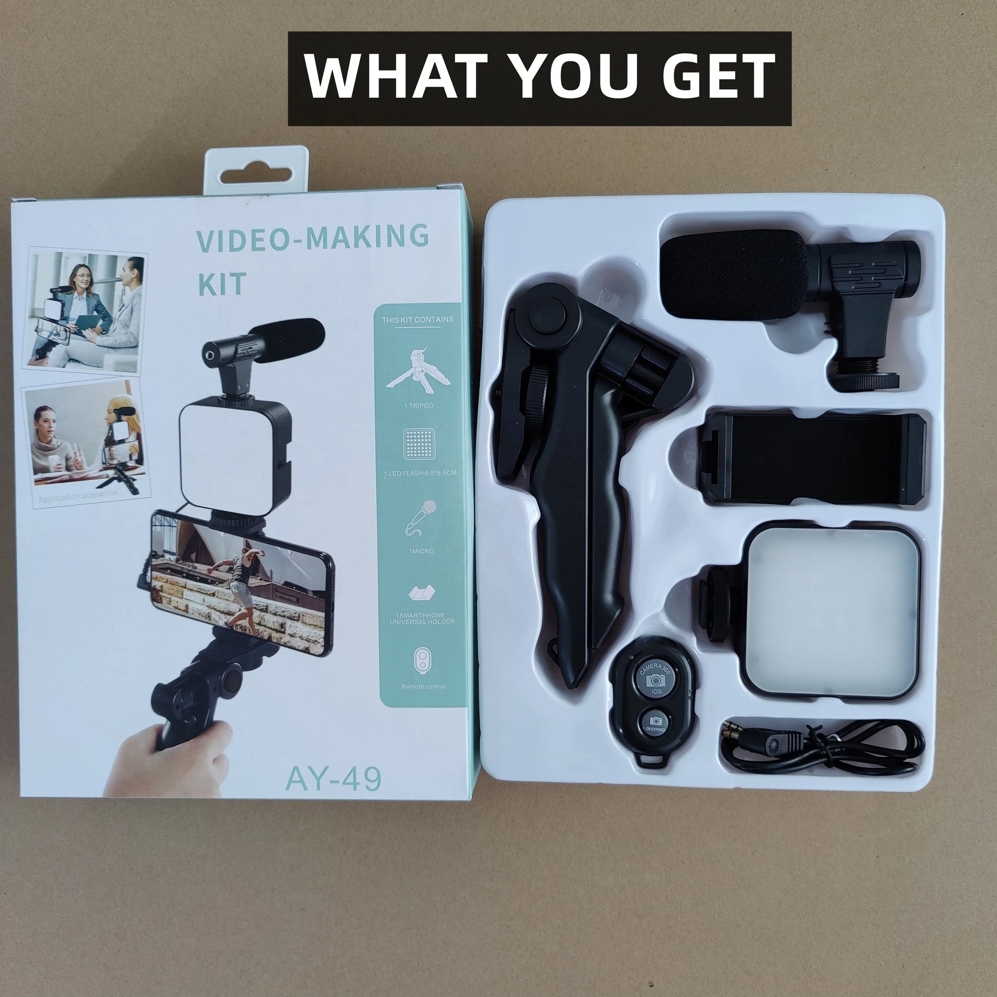 Vlog Beginners Smartphone Phone Video Kit AY-49 LED Light Microphone Tripod Hands Free Blog Youtube Camera Travel Vlogging Kit 724GoShop