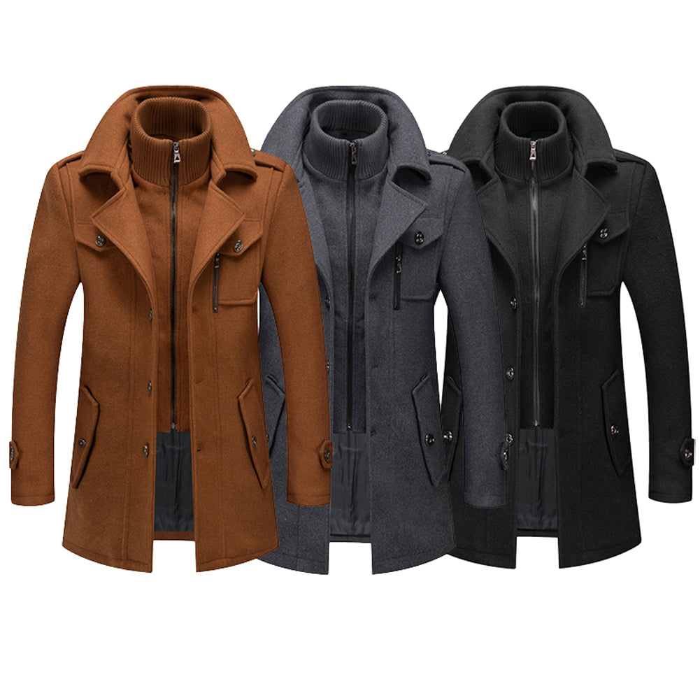 Stylish New Autumn Winter Men's Double Collar Woolen Warm Long Coat Plus Size Windproof Jacket for Men M-4XL Grey Black Khaki 724GoShop