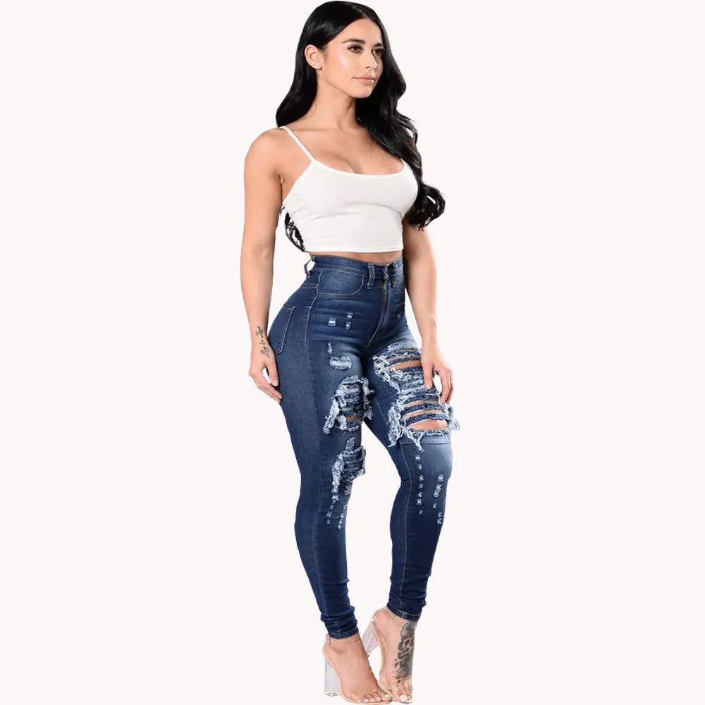 Women Plus Size Ripped Stretch Jeans Distressed High Waisted Jean Pants Skinny Denim Jeans Pant 724GoShop