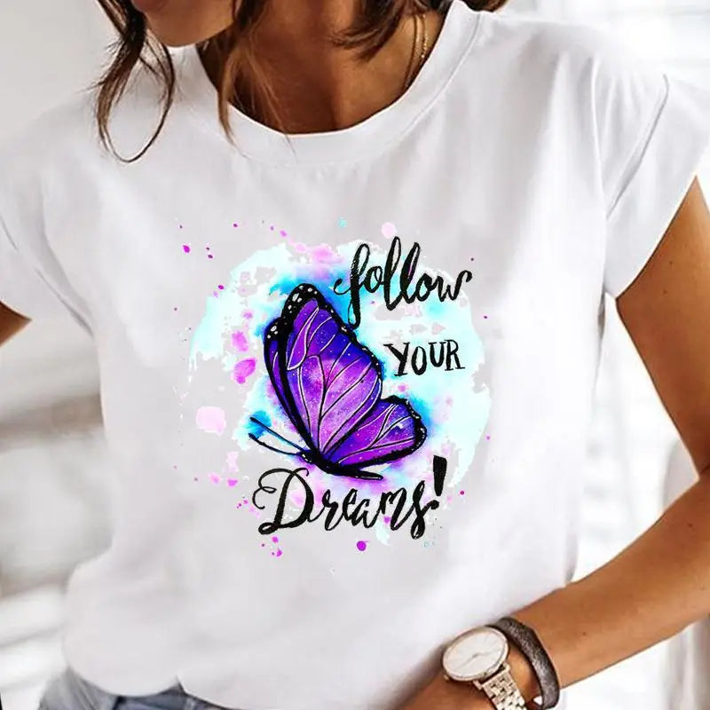 Women Print Clothes Watercolor New Lovely Female Butterfly Tops Graphic T-Shirt Style-5 724GoShop