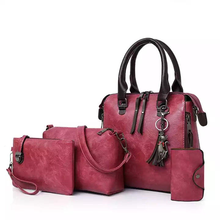 Luxury Women Bag Handbags Leather 4 Pieces pink 724GoShop