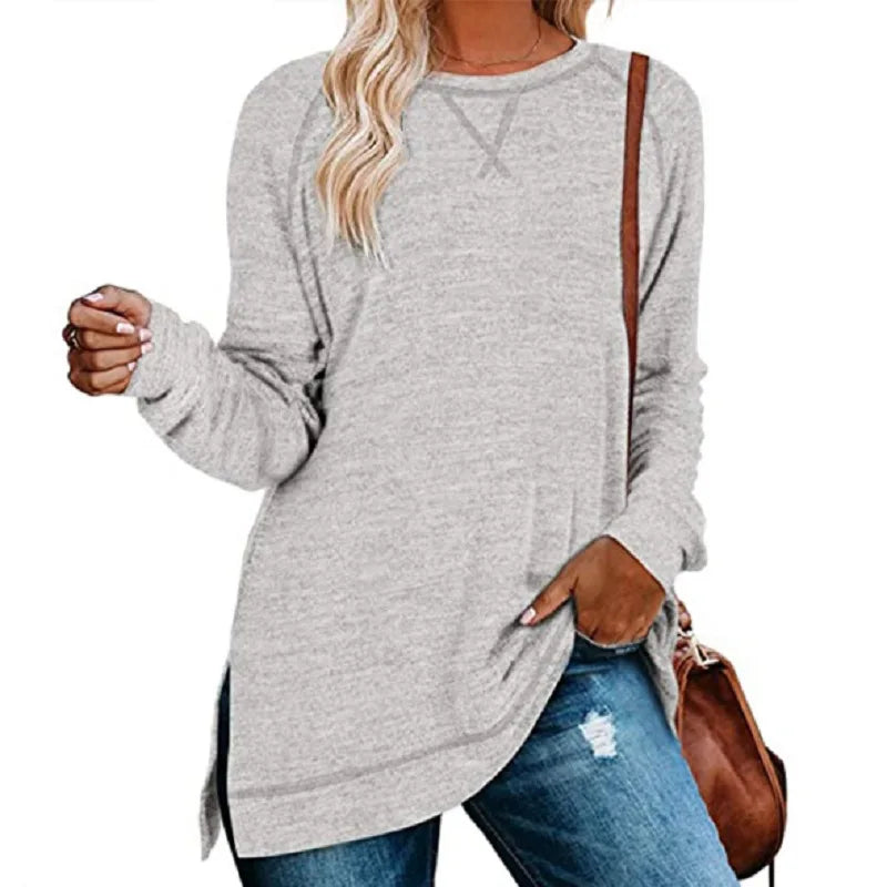 T Shirt Fashion Long Sleeve Womens Crewneck Sweatshirts Sweaters light grey 724GoShop