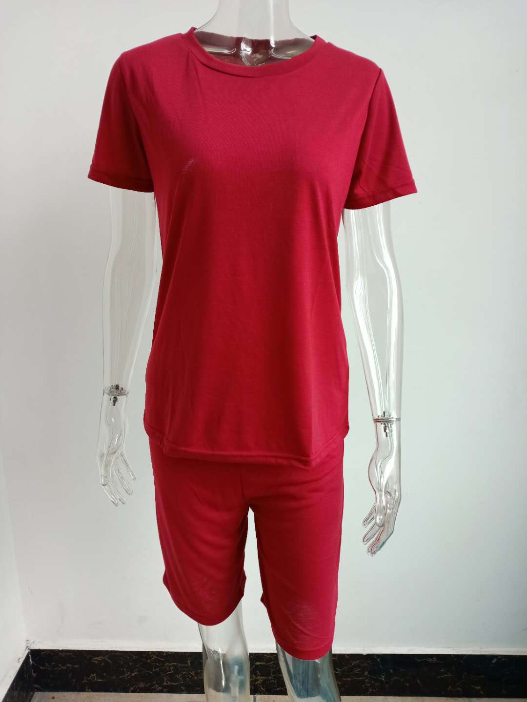 22ST0605 Women Clothing Cotton T Shirt sets 22ST0605 Burgundy 724GoShop