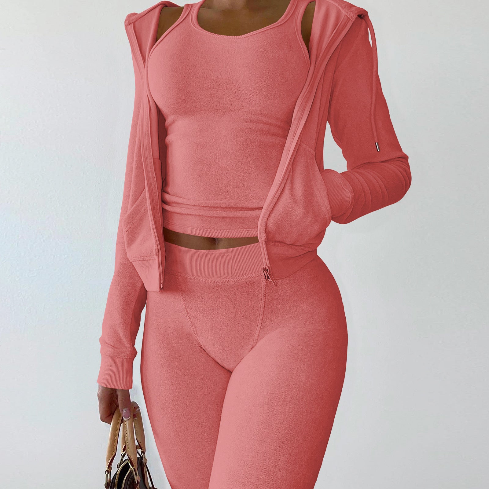 Three Piece Set Sweatshirt Tracksuit legging and Hoodie peach 724GoShop