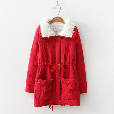 Winter Outerwear Cotton-padded Jacket Medium-long Thin Waist Wadded Jacket Thick Women's Coat Red 724GoShop