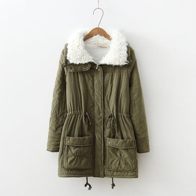 Winter Outerwear Cotton-padded Jacket Medium-long Thin Waist Wadded Jacket Thick Women's Coat army green 724GoShop