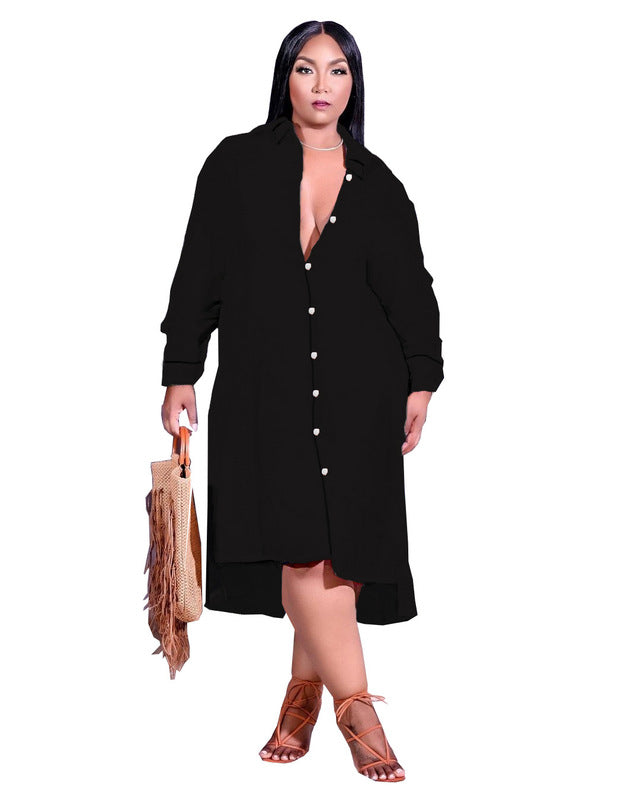 Dressing Plus Size Women: Stylish Solid Color Irregular Lapel Shirts Black 724GoShop