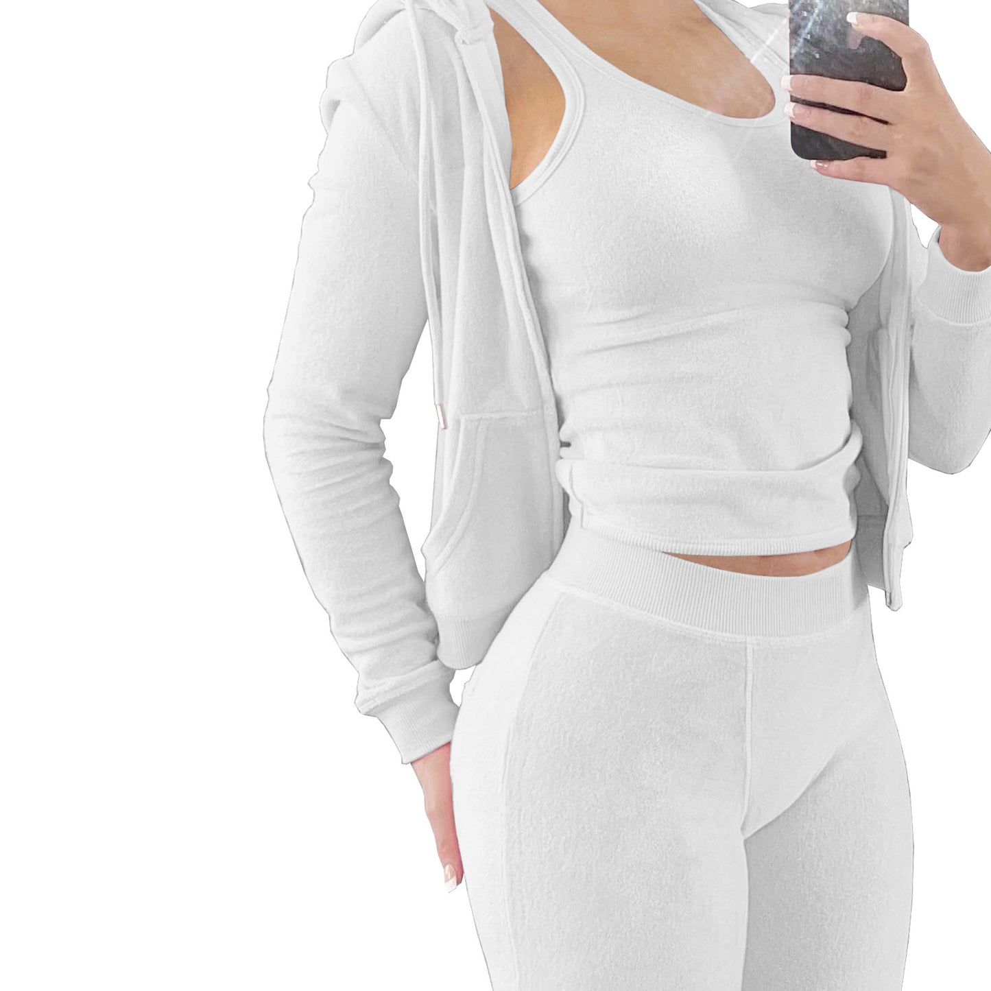 Three Piece Set Sweatshirt Tracksuit legging and Hoodie White 724GoShop