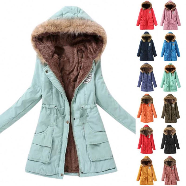 2023 Lady Fur Collar Long Hoodies Warm Jackets Plus Size Winter Coat Women Parka Jackets Casual Cotton Lining Knitted 724GoShop