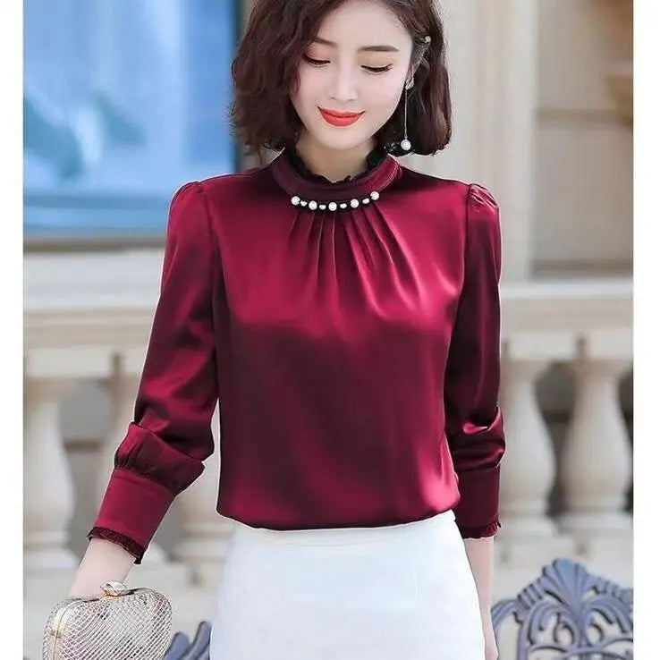 Women Spring Long Sleeve Office Lady Collar Blouses Tops Blouse Casual Shirt 724GoShop