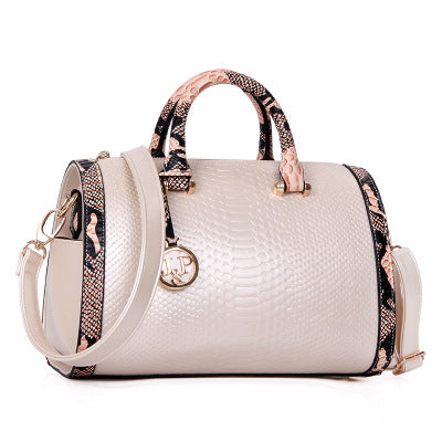 sling bag handbag Large Capacity women hand bag snake Leather boston handbag for women White 724GoShop