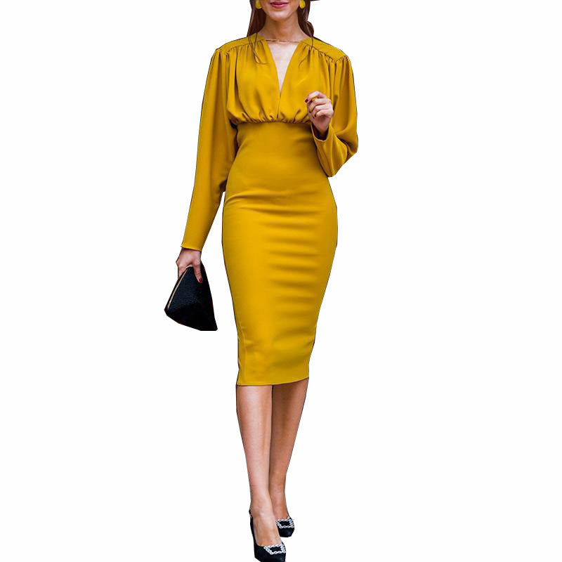 Women dress Yellow Solid Color Apron 724GoShop