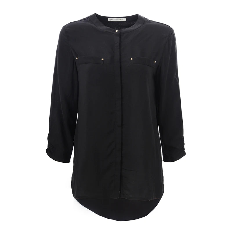 Long Sleeve Button Down Blouse Women Casual Streetwear Shirts Tops Black 724GoShop