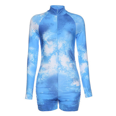 Tracksuits For Women Tie Die Long Sleeve One Piece Jumpsuit V-neck High Waist Tight Fitness Romper 2 724GoShop