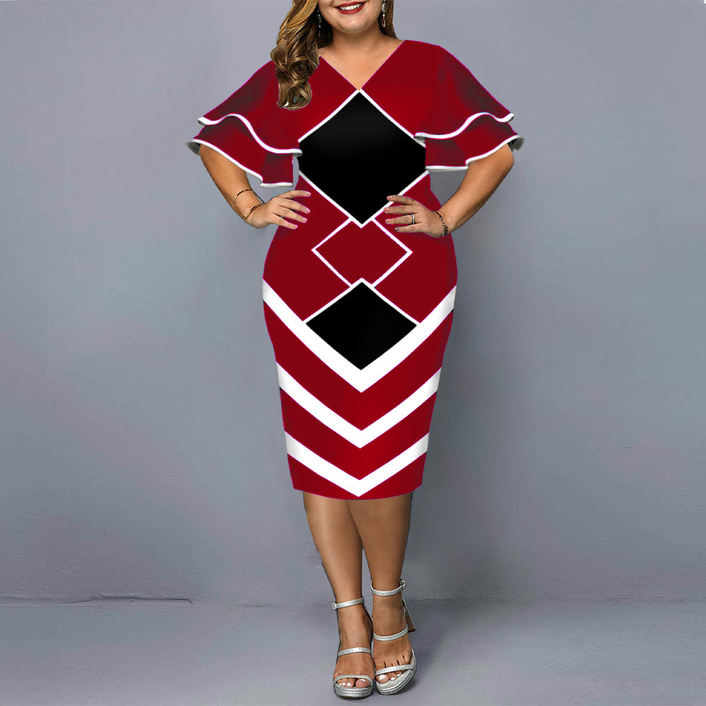 women matching sleeves fall casual dress women Red 724GoShop