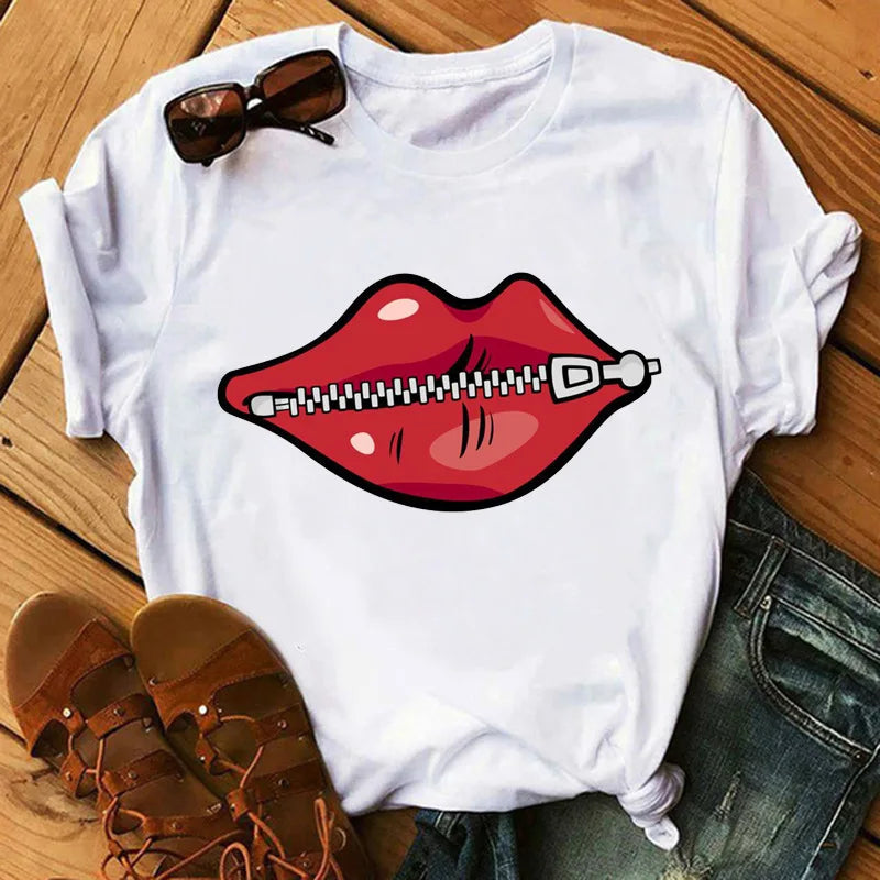 T-Shirt Women'S Short Sleeve Boutique Lip Custom Tshirt Printing Graphic T Shirts ew13 724GoShop