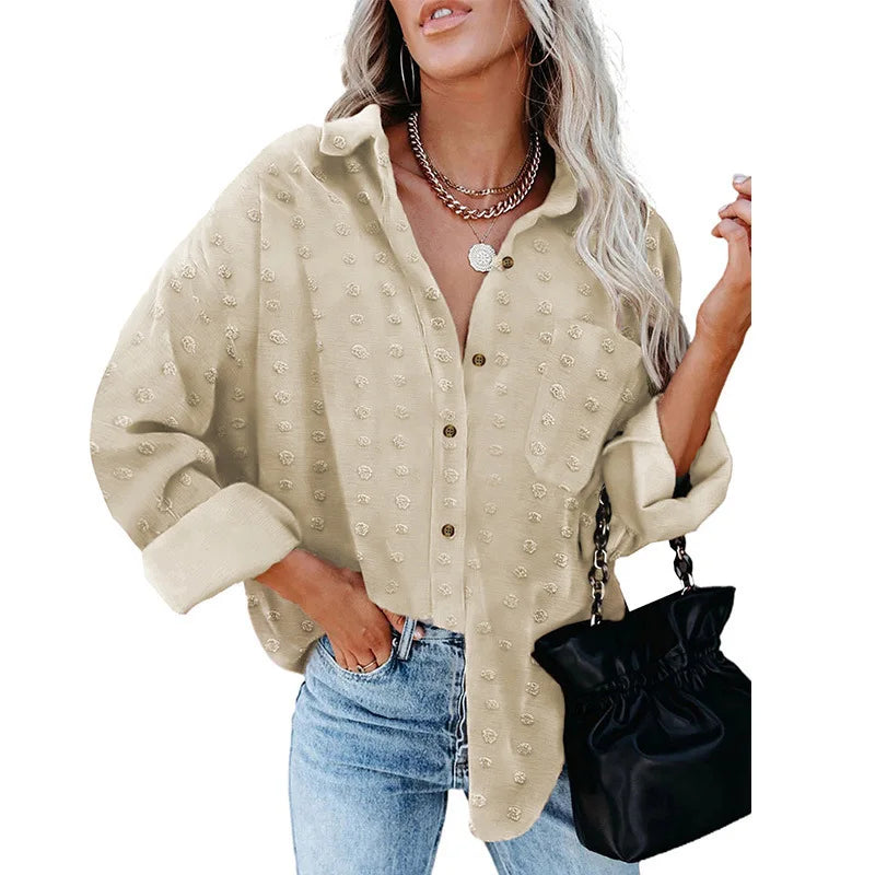 Solid color long sleeves casual plus size chiffon blouse cardigan tops women's blouses & shirts apricot 724GoShop