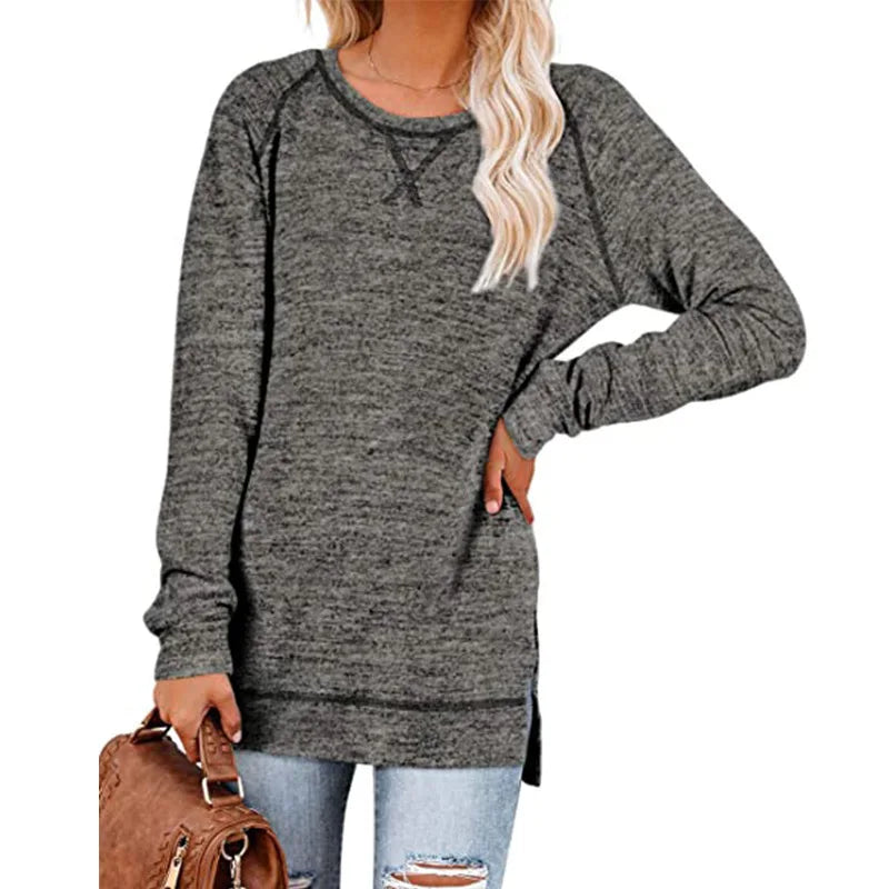 T Shirt Fashion Long Sleeve Womens Crewneck Sweatshirts Sweaters dark grey 724GoShop