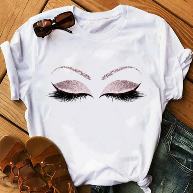 Women eye Lashes Tops Print Ladies Fashion Graphic T-Shirt 724GoShop