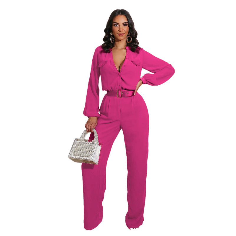 women Fashion Casual jumpsuit Slim Long Sleeve jumpsuits Red 724GoShop