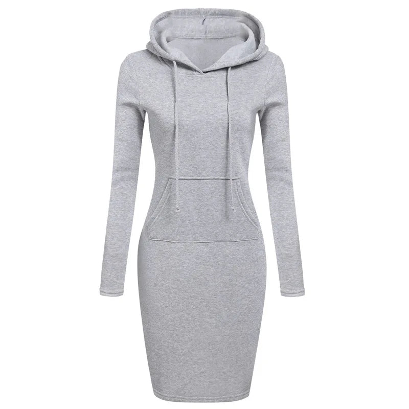 Autumn And Winter Fashion Solid Color With Pocketst Hoodie Dress Slim Womens tracksuit Dresses Casual Hoodie Sweatshirt Dress 724GoShop