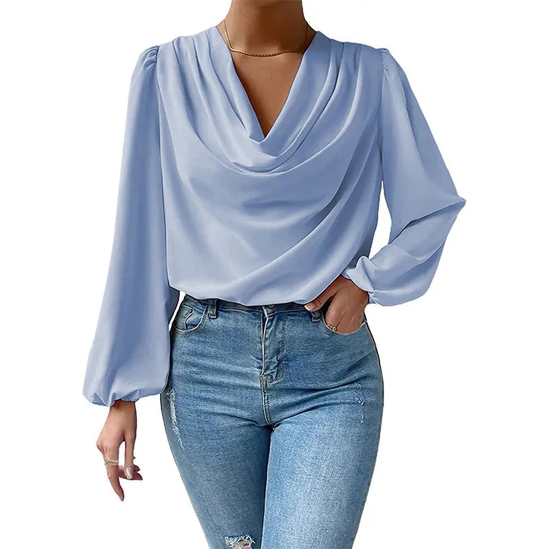 European And American Long Sleeve V -Neck Women'S T-Shirt 724GoShop