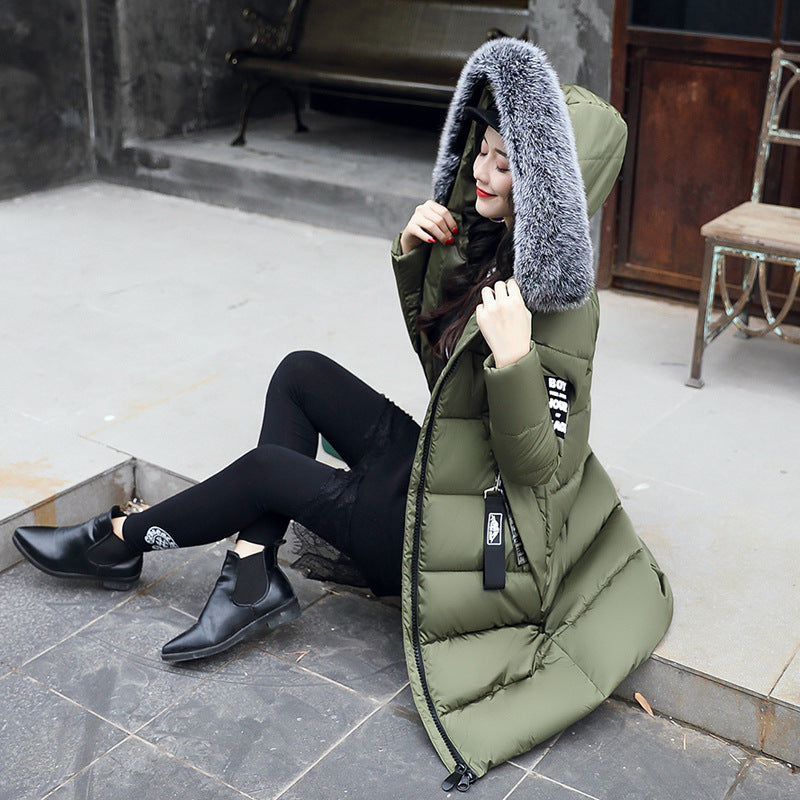 women slim long down winter jackets women coats army green with black 724GoShop