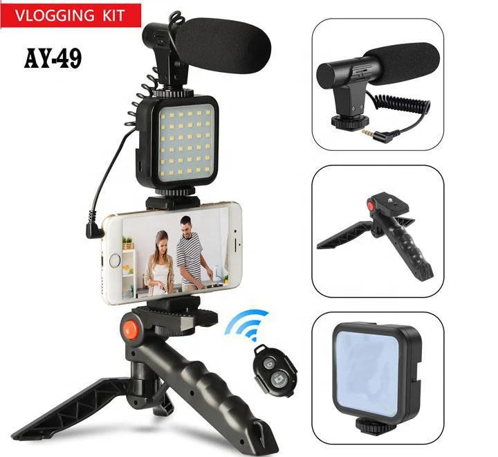 Video Vlogger Kits Microphone LED Fill Light Mini Tripod With Remote For Camera smartphone video microphone vlogger kit 724GoShop