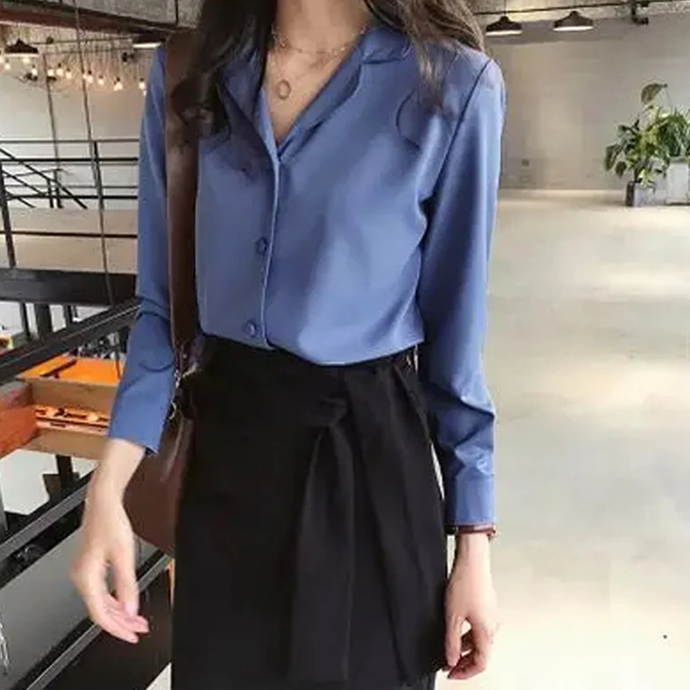 woman lady office Spring Long Sleeved Solid Color Blouses Women Shirts Casual Tops 724GoShop