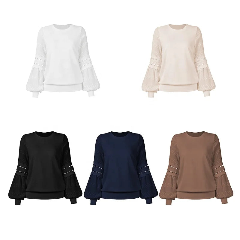 Trendy Fashion Hollow Out Women's Blouses Shirts Long Sleeve Latest Women Tops 724GoShop