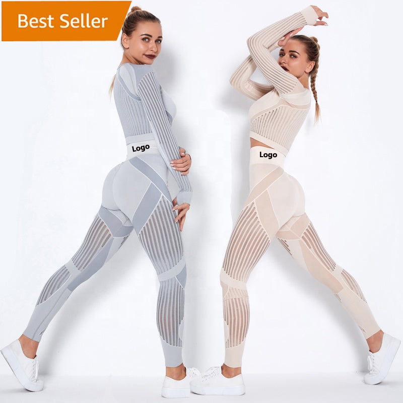 Women High waist Fitness Leggings Sport Set Tracksuit Workout Long Sleeve Seamless Yoga Clothes 724GoShop