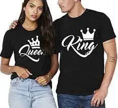 King and Queen Hand Write T-Shirts Couple Matching Short Sleeve Crew T Shirts Style 7 724GoShop