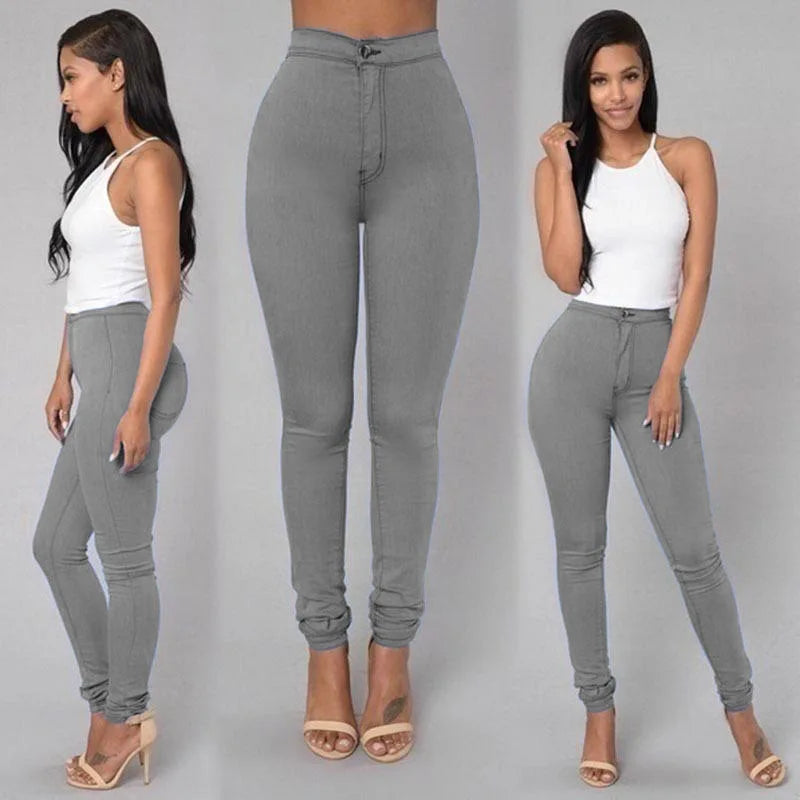 Women Stretch jeans solid color thin slim pencil pants high waist Candy color jeans 724GoShop