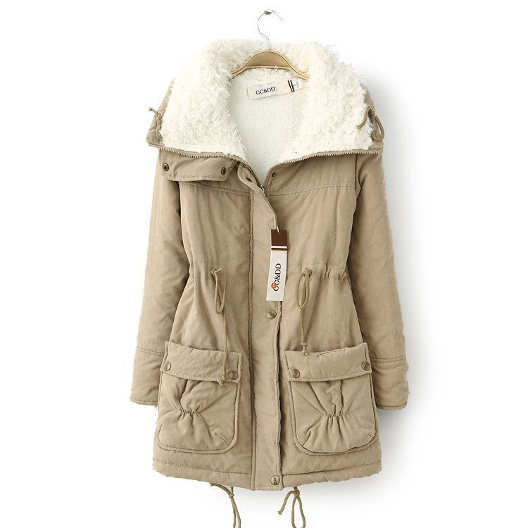 Winter Outerwear Cotton-padded Jacket Medium-long Thin Waist Wadded Jacket Thick Women's Coat khaki 724GoShop