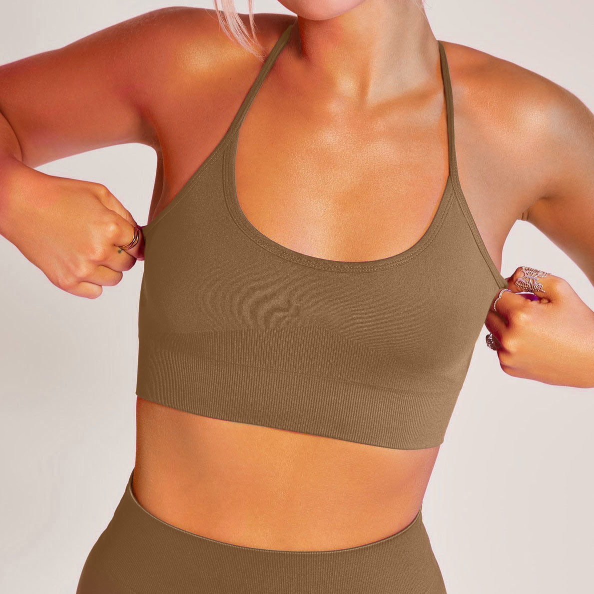 women training sports pant set Brown-sports bra 724GoShop