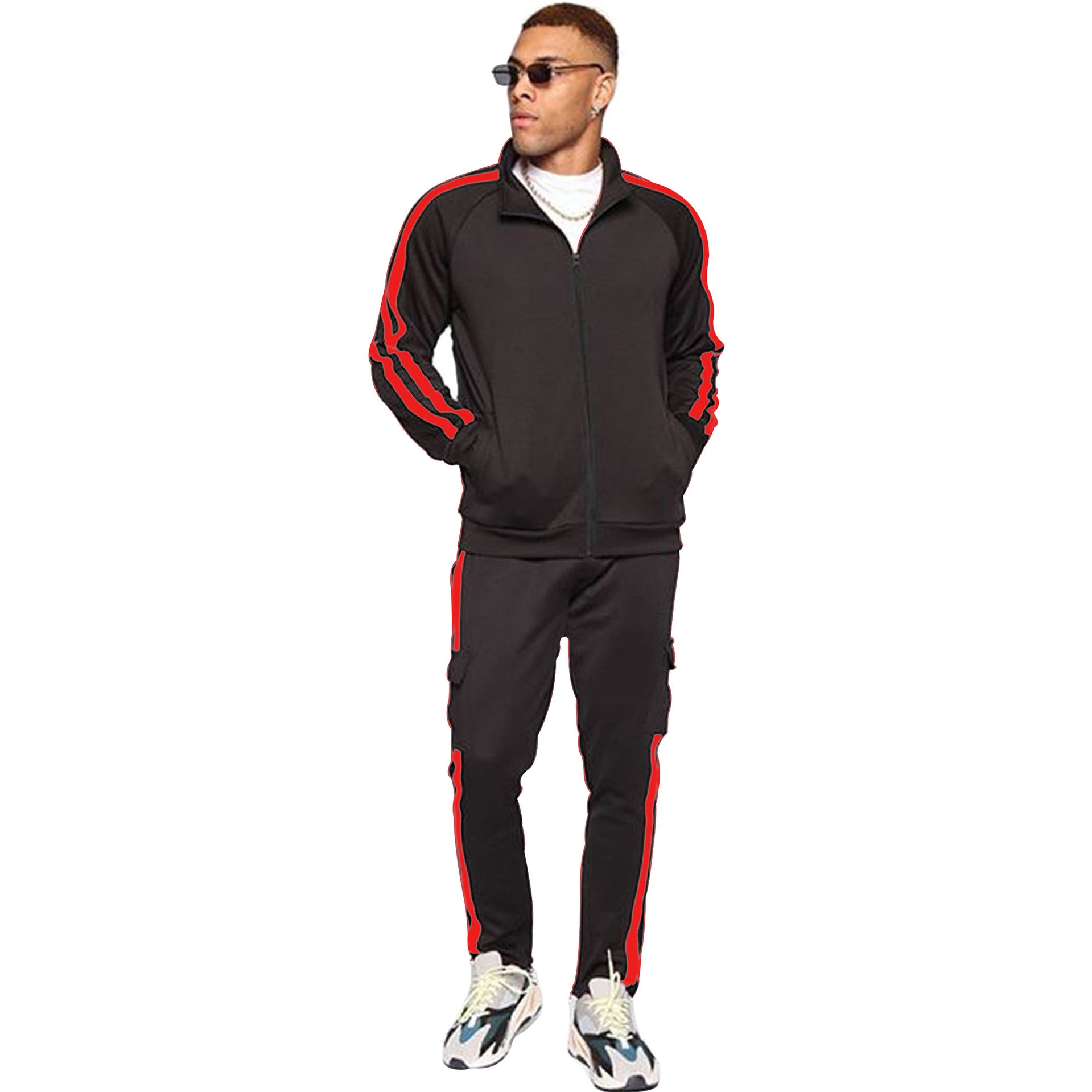 Premium Men's Nylon Sport Tracksuit: Elevate Your Active Style with Quality Set Black/red 724GoShop